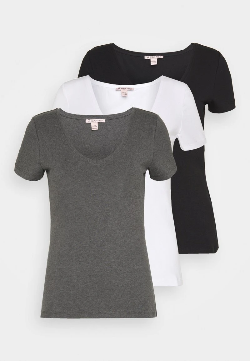 Anna Field 3 PACK - T-Shirt Basic - Black, White 1 Anna Field 3 PACK - T-Shirt Basic - Black, White